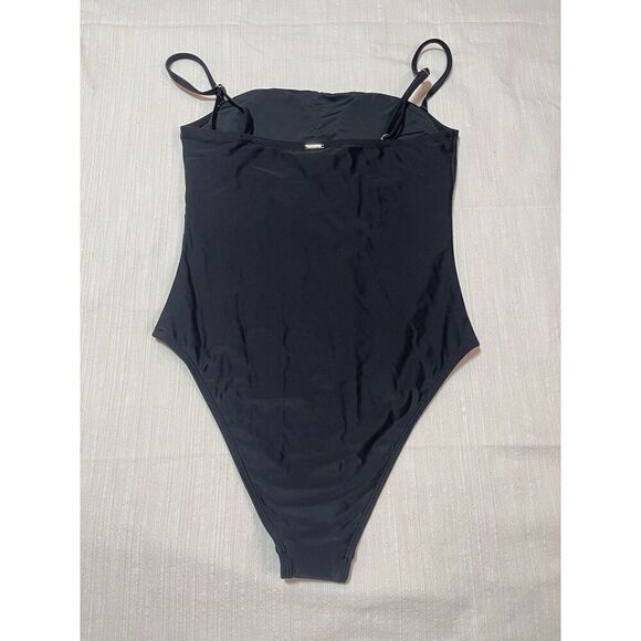 NWT Relleciga One Piece Adjustable Spaghetti Strap Swimsuit Black Womens Size M - Picture 2 of 7